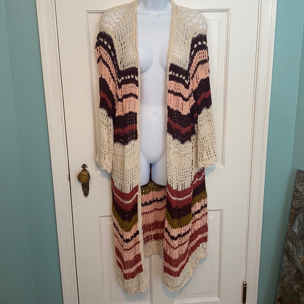 Torrid ivory multi striped crochet cardigan - Picture 2 of 8